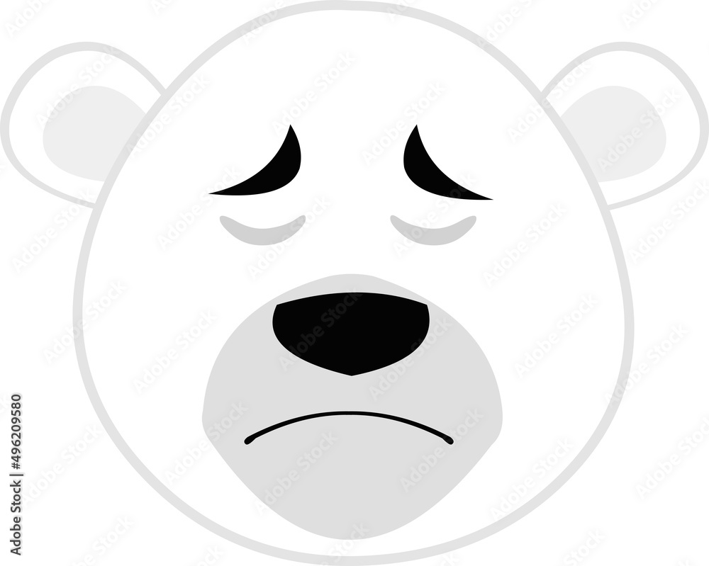 Vector illustration of a cartoon polar bear face with a sad expression