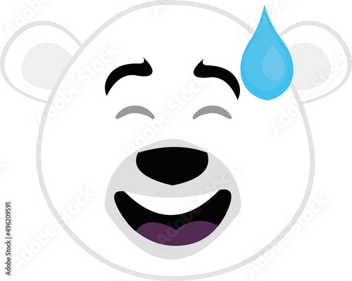 Vector illustration of the face of a cartoon polar bear with an embarrassed expression and a drop of sweat falling from his head

