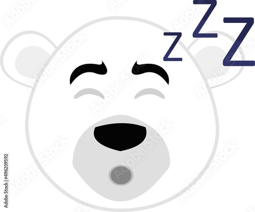 Vector illustration of the face of a cartoon polar bear sleeping