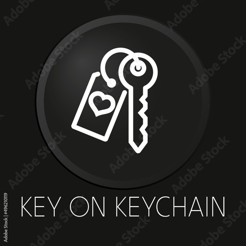Key on keychain minimal vector line icon on 3D button isolated on black background. Premium Vector.