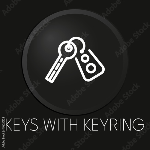 Keys with keyring minimal vector line icon on 3D button isolated on black background. Premium Vector.