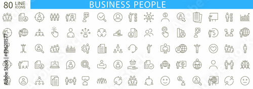 Business people 80 icon set. Human resources, office management. Work group. Business teamwork. Vector illustration.