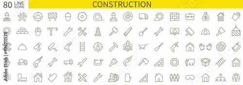 Set 80 construction icons. Building, engineer, business, road, builder, industry. Thin line web icons collection. Vector illustration.