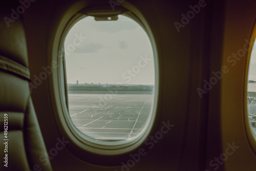View from inside the plane on the runway