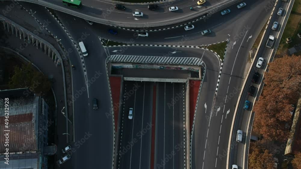 Car are moving at rush hour top iew from drone Car are moving at rush hour top iew from drone
