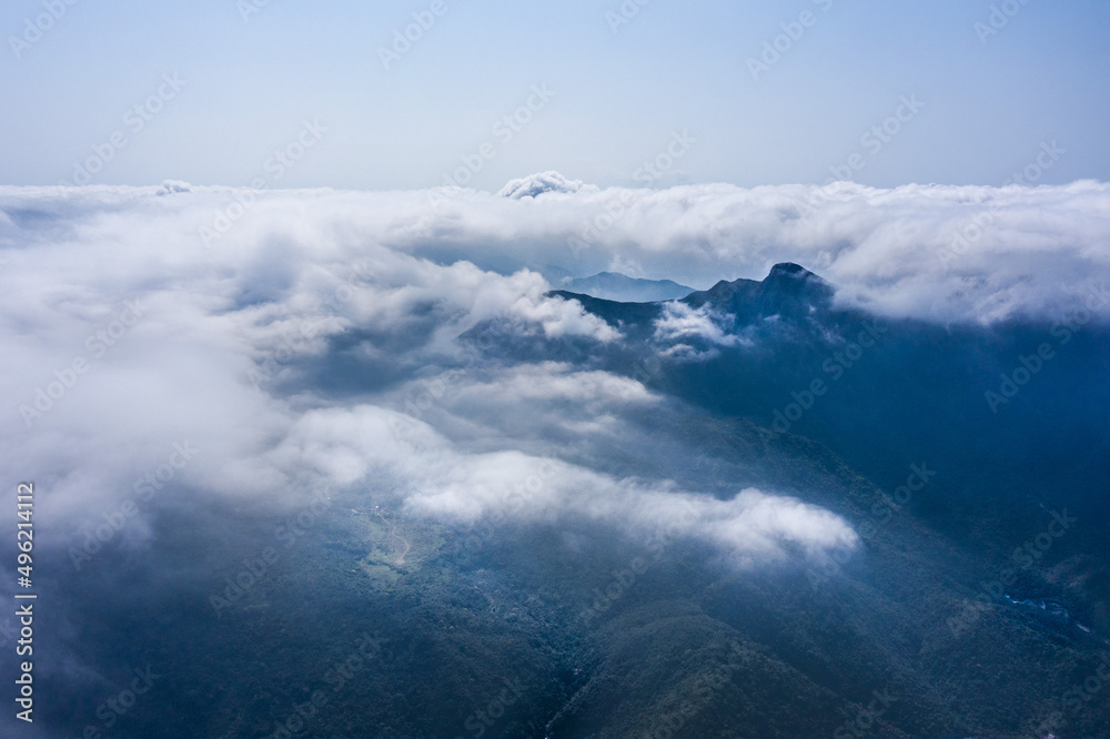 Aerial view of countryside landscape in a foggy day. Sai Kung, Hong Kong Aerial view of countryside landscape in a foggy day. Sai Kung, Hong Kong