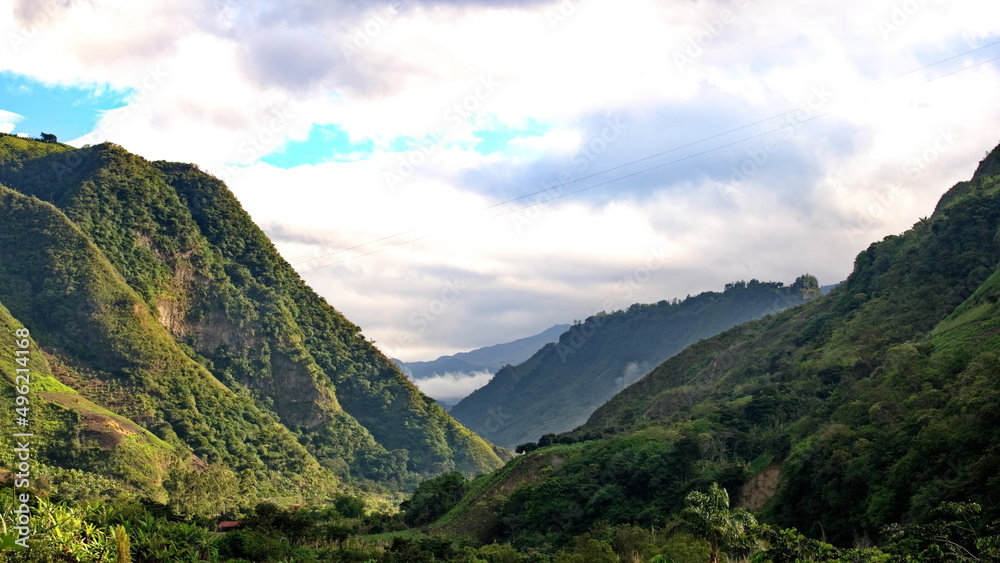 Obraz premium Lush green hills in the cloud forest in the Intag Valley, outside of Apuela, Ecuador