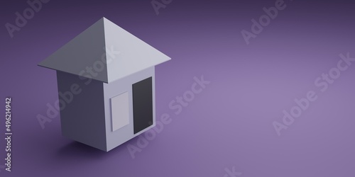 House minimalistic illustration 3d rendering icon. Modern horizontal background for banner with empty space for text.