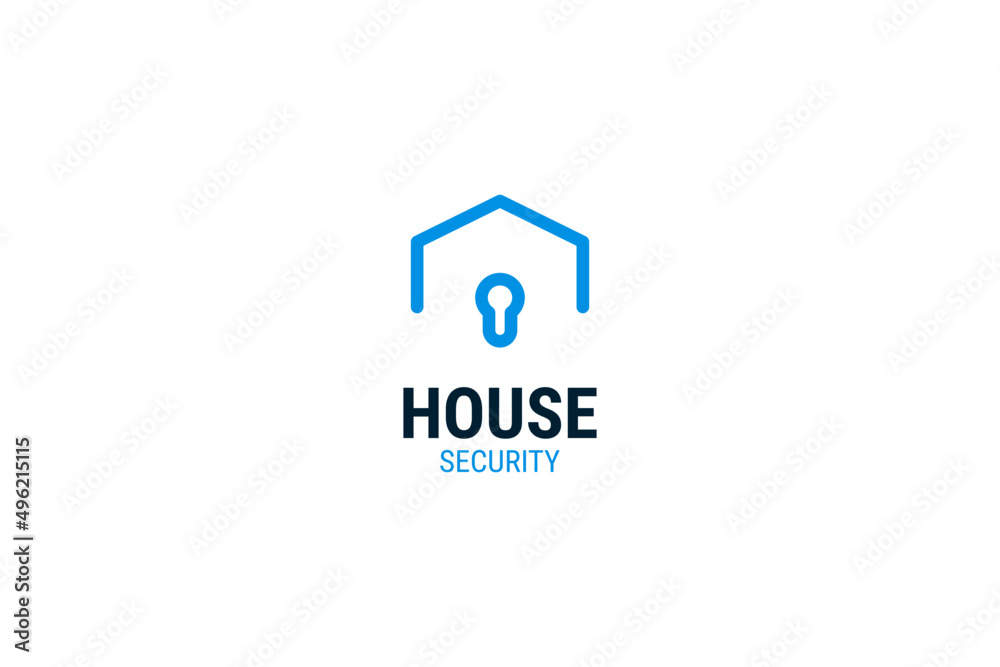 Line lock or key icon with house security logo design smart key home