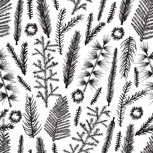 Seamless pattern Christmas tree hand drawn fir
