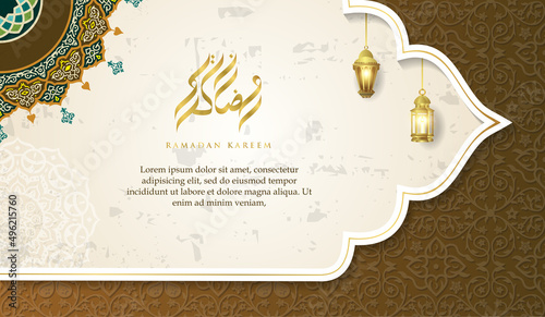 Illustration of Ramadan Kareem Background with crescent moon and hanging lamp for Muslim Community Celebration
