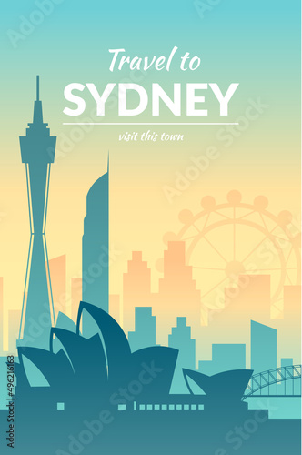 Sydney, Australia famous city view color poster.