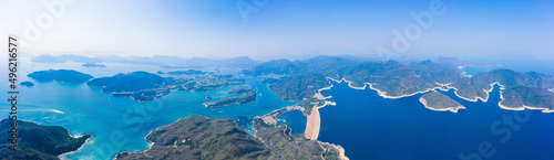 wide angle aerial view of high island reservoir, far south eastern part of Sai Kung Peninsula, Hong Kong