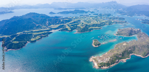wide angle aerial view of high island reservoir, far south eastern part of Sai Kung Peninsula, Hong Kong