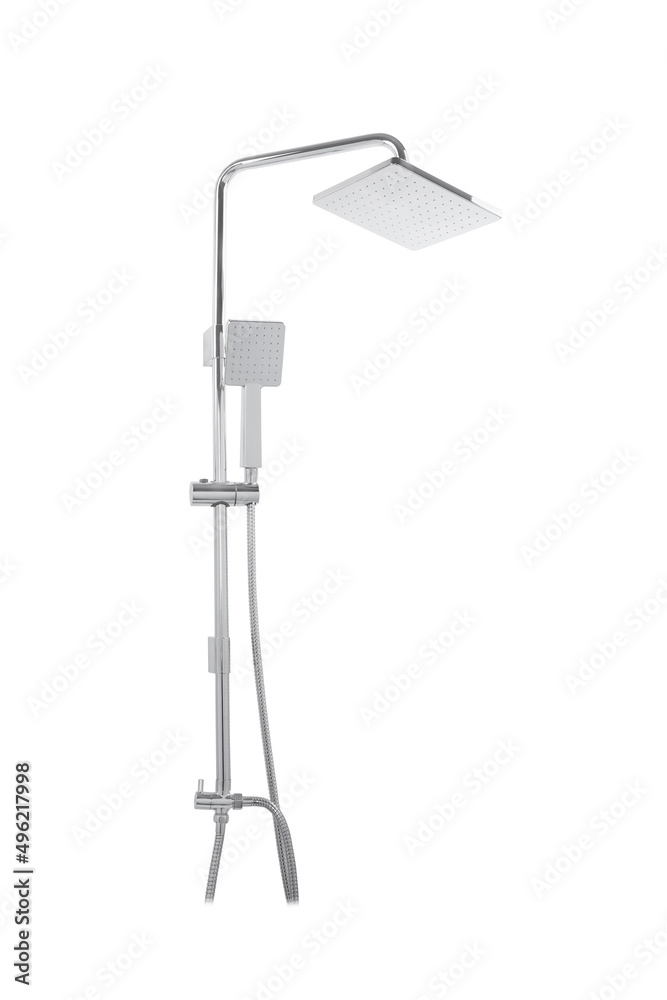 Photo of a shower column on a white background. Bathroom design. Elements in the interior. Water procedures increase the general tone of the body, they are also necessary for daily human hygiene. Photo of a shower column on a white background. Bathroom design. Elements in the interior. Water procedures increase the general tone of the body, they are also necessary for daily human hygiene.
