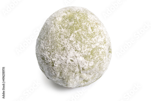 Japanese confectionery Ichigo Daifuku, small round glutinous rice dessert with fresh strawberry and red bean paste, isolated on white background. clipping path