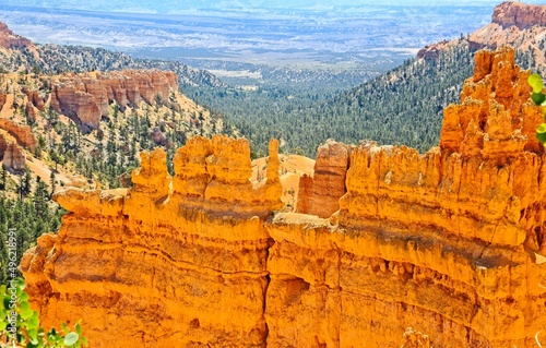 Bryce Canyon National Park, Utah. Giant natural amphitheaters, hoodoos, delicate and colorful pinnacles, red, orange, and white colors of rocks