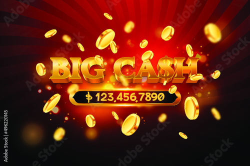 Big Cash with gold coin flying isolation, Casino online concept, Slot game element, casino element design, Vector