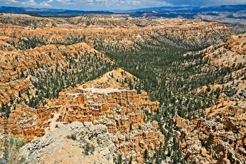 Bryce Canyon National Park, Utah. Giant natural amphitheaters, hoodoos, delicate and colorful pinnacles, red, orange, and white colors of rocks