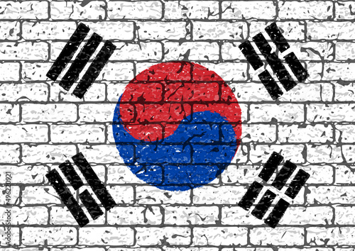 レンガの壁に描かれた韓国国旗（太極旗）のベクター素材