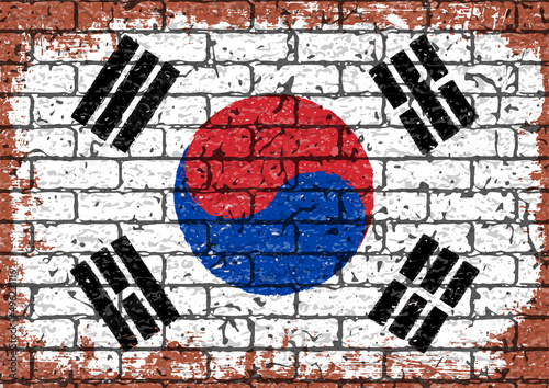 レンガの壁に描かれた韓国国旗（太極旗）のベクター素材