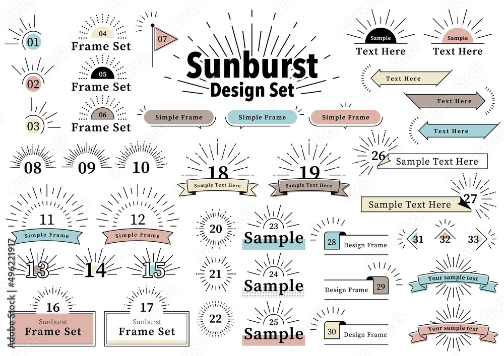 Sunburst Design Set シンプル見出しフレームセット - obrazy, fototapety, plakaty 