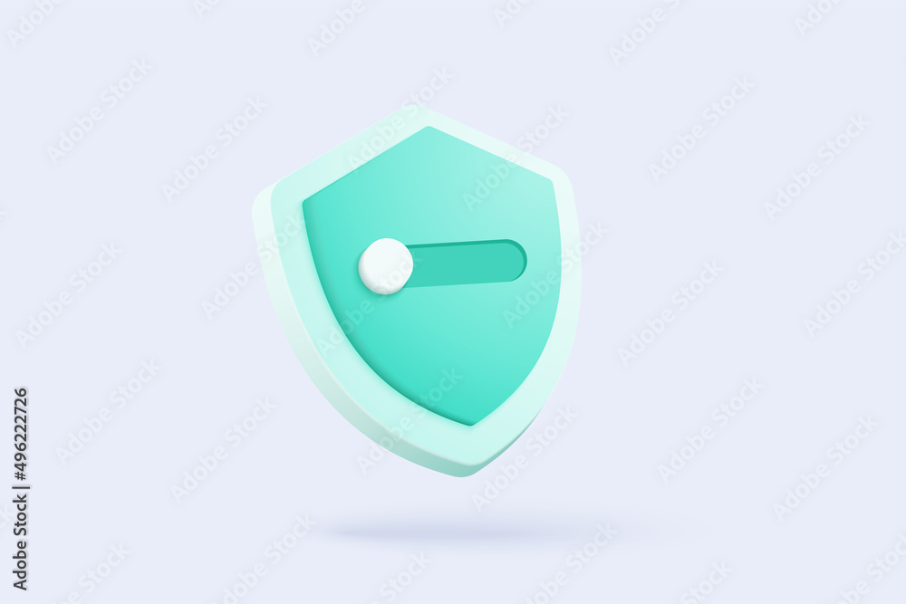 3D shield protection icon with check for online payment on white ...