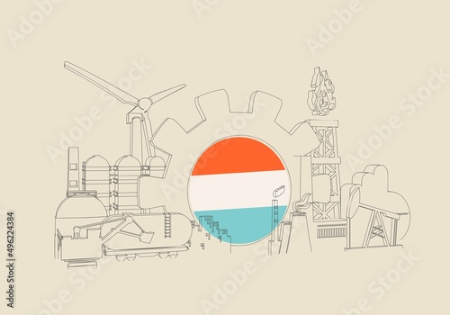 Energy and power industrial concept. Industrial icons and gear with flag of Netherlands.