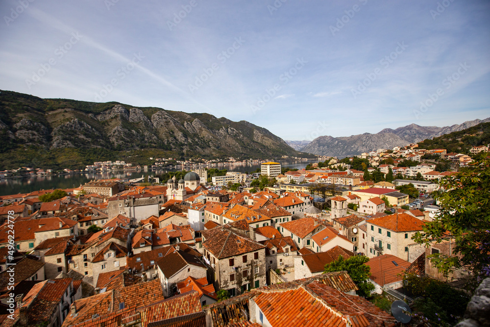 Old Houses of Kotor historical town, view from above, Unesco Heritage, Montenegro