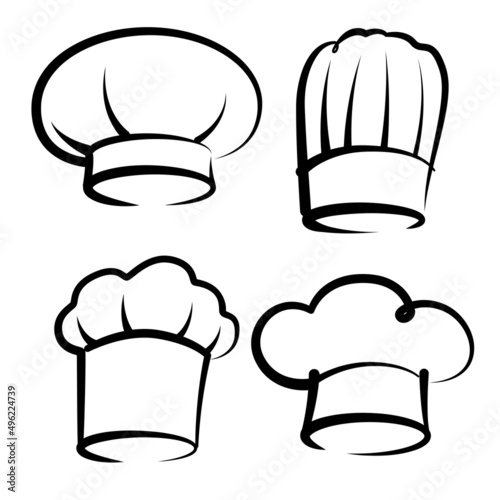 Chef's hat drawing set, restaurant symbol image, food menu