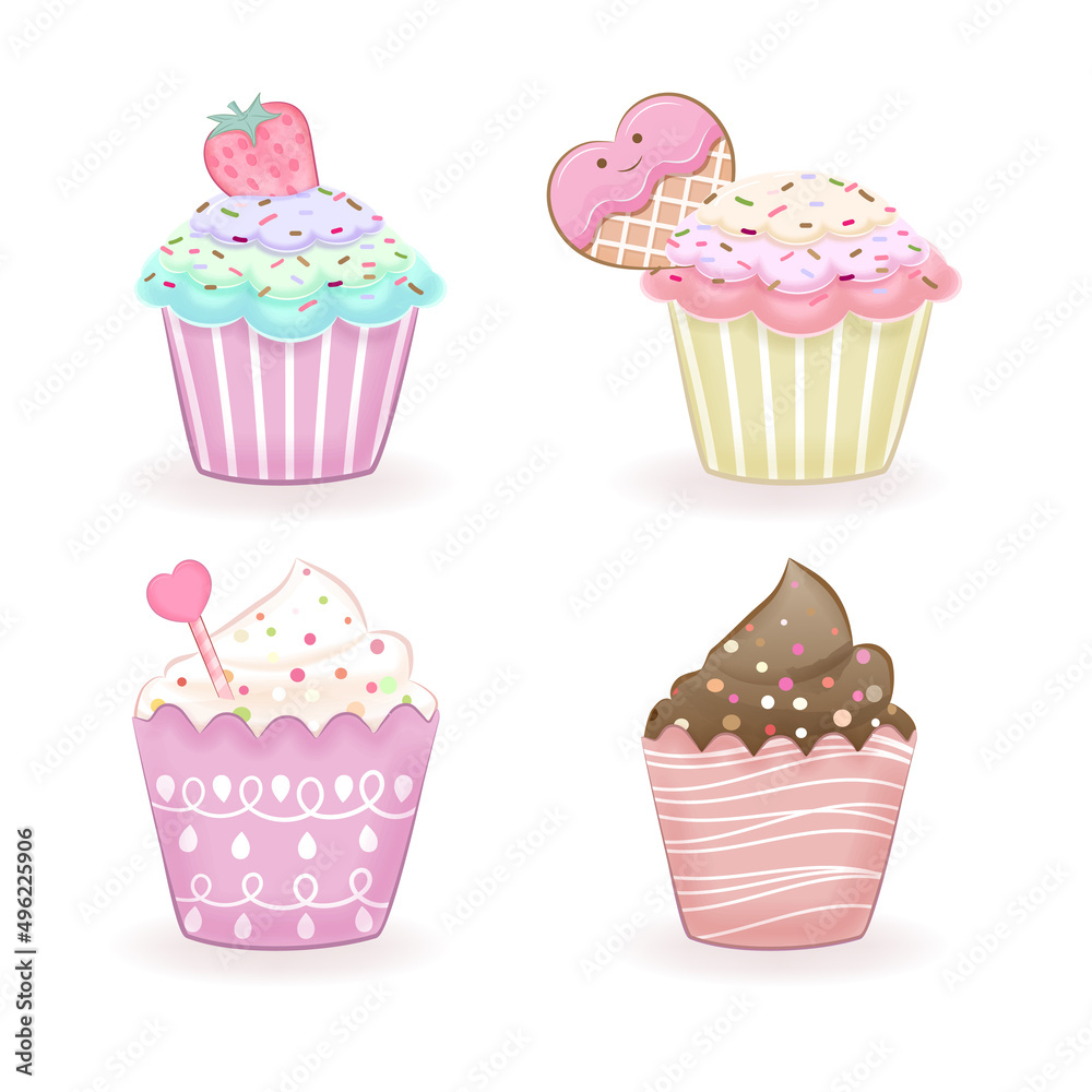 Set of Cupcake, watercolor illustration Set of Cupcake, watercolor illustration