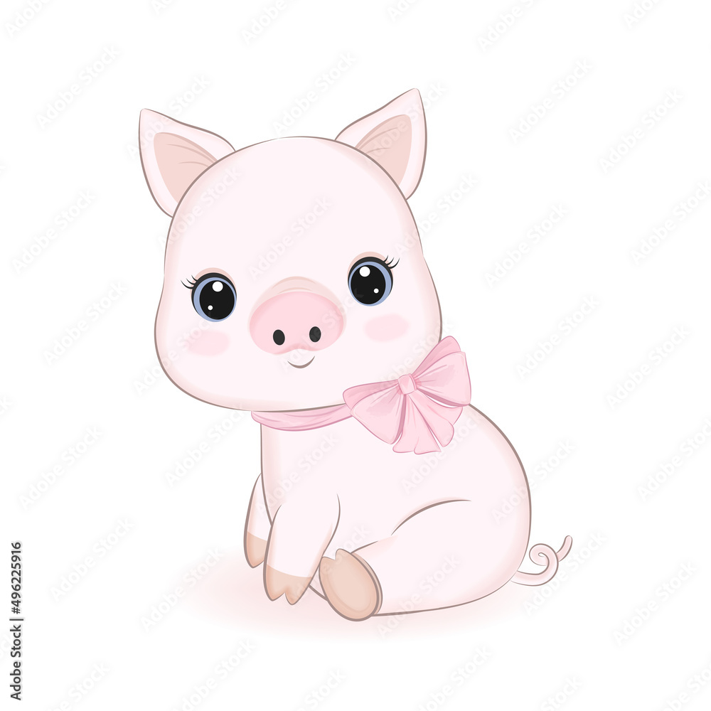 Naklejka Cute Little Pig, cartoon illustration