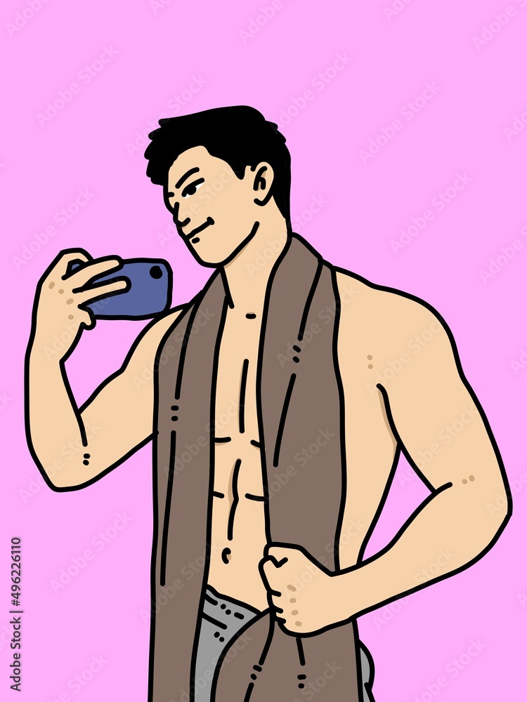 Fototapeta premium cute man cartoon on pink background