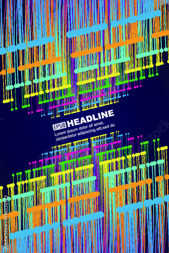 Multicolored dots and lines are arranged vertically to extend the spatial sense of the poster background