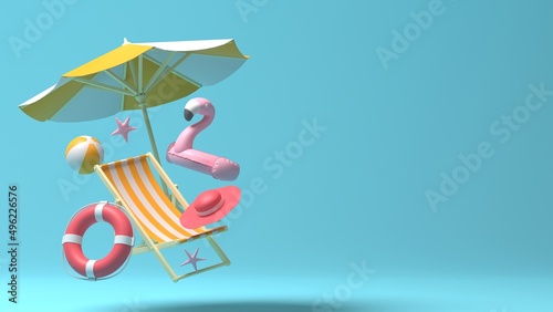 Summer Background with beach accessories. 3d rendering