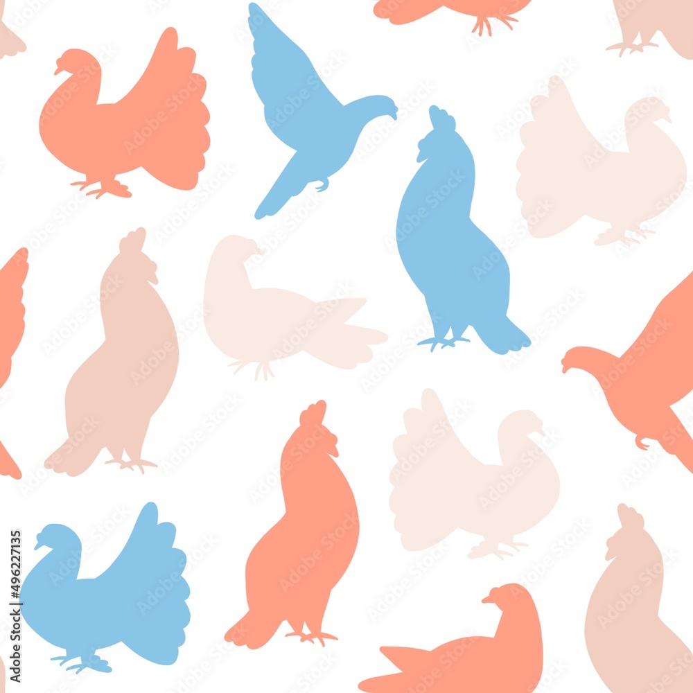Cute seamless pattern with flying birds in the sky. Animal print design for baby fabrics. A repeating background with birds. Pigeon and dove Cute seamless pattern with flying birds in the sky. Animal print design for baby fabrics. A repeating background with birds. Pigeon and dove