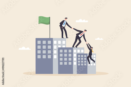 Company growth or the growth of the team. Business development and project teamwork for success. Professional cooperation for the development and growth of an organization or company.