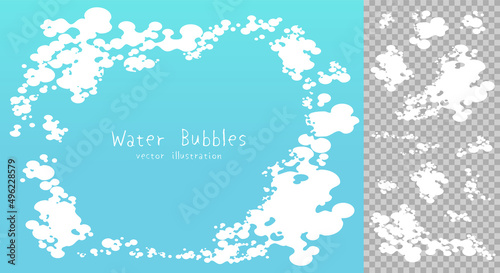 Vector illustration of air bubbles in blue underwater. Set of foam isolated on transparent background.