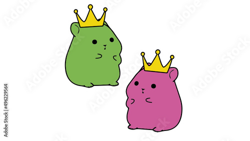 cute hamster with crown, green and pink