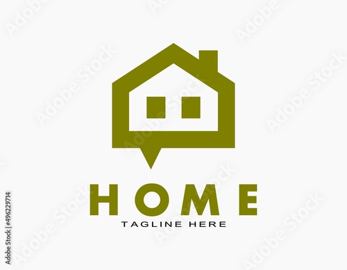 Simple home logo in army green color. House, residence, or real estate with minimalist trendy design. Strategic property location. 