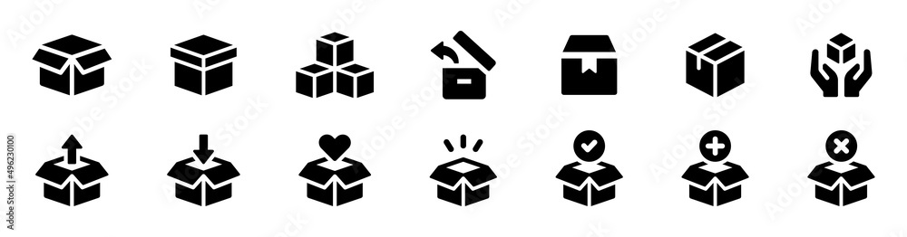 Box icon set isolated on white background.