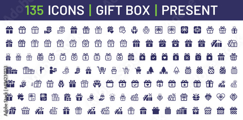 Gift box icon collection. Present icon set. Vector illustration.