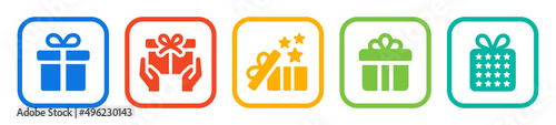 Gift box icon set in colorful design. Present symbol vector illustration.