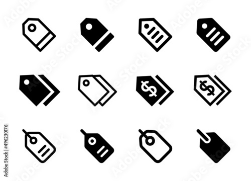 Price tag icon set in black and white design.