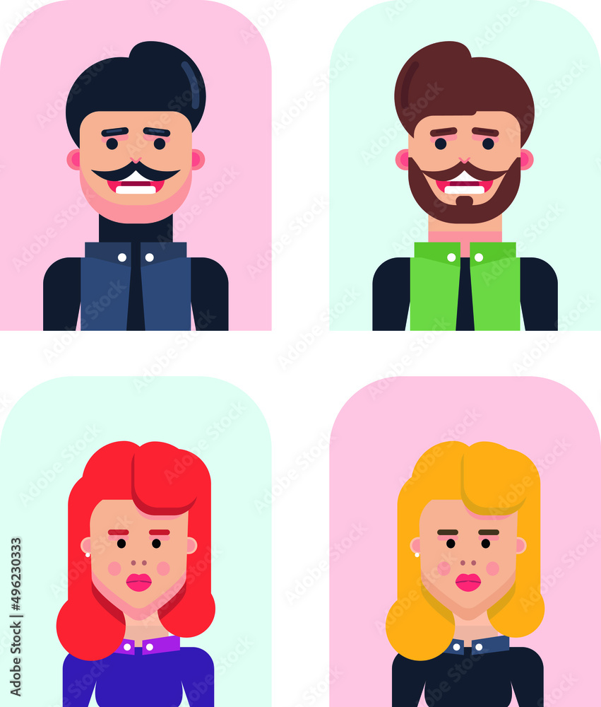 Men and Women Avatar with colorful background Men and Women Avatar with colorful background