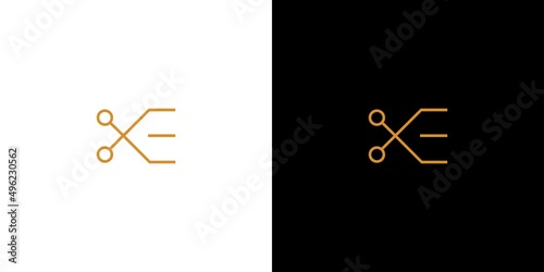 Unique and modern letter E scissor logo design