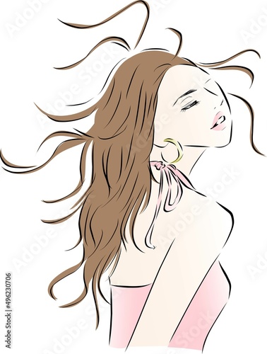 風を感じる女性　リラックスする女性
