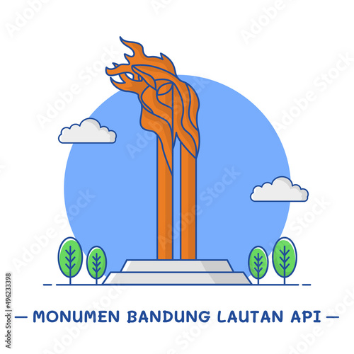 icon illustration of Bandung Ocean of Fire Monument, located in Tegal Lega Park, Bandung, Indonesia, blue and white background. photo