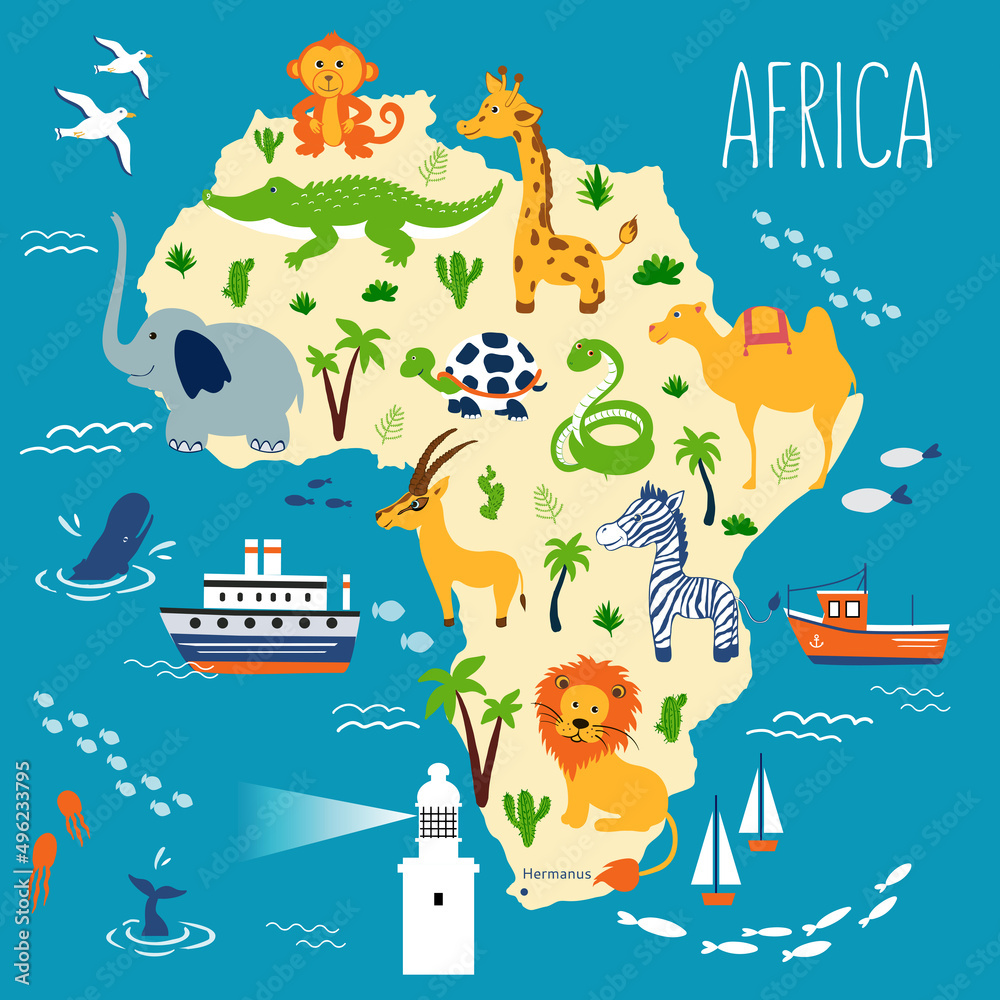 Africa cartoon travel map vector illustration, wild animal decorative symbol, African background, adventure doodle illustration wild life, poster design continent travel fantasy wallpaper for play kid Stock Vector | Adobe Stock Africa cartoon travel map vector illustration, wild animal decorative symbol, African background, adventure doodle illustration wild life, poster design continent travel fantasy wallpaper for play kid Stock Vector | Adobe Stock