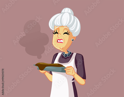 Granny Baking Failing the Recipe Vector Cartoon Illustration
